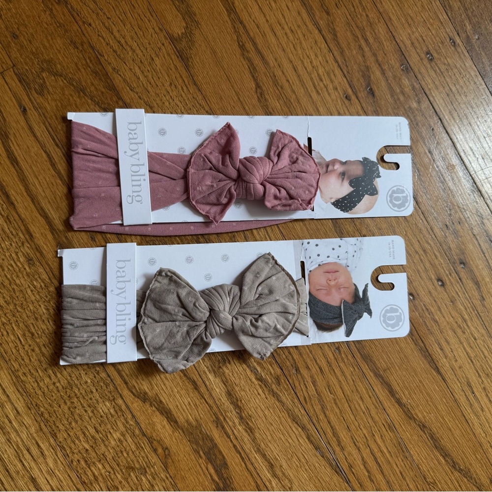 Baby Bling Pink and Gray Bow Headbands